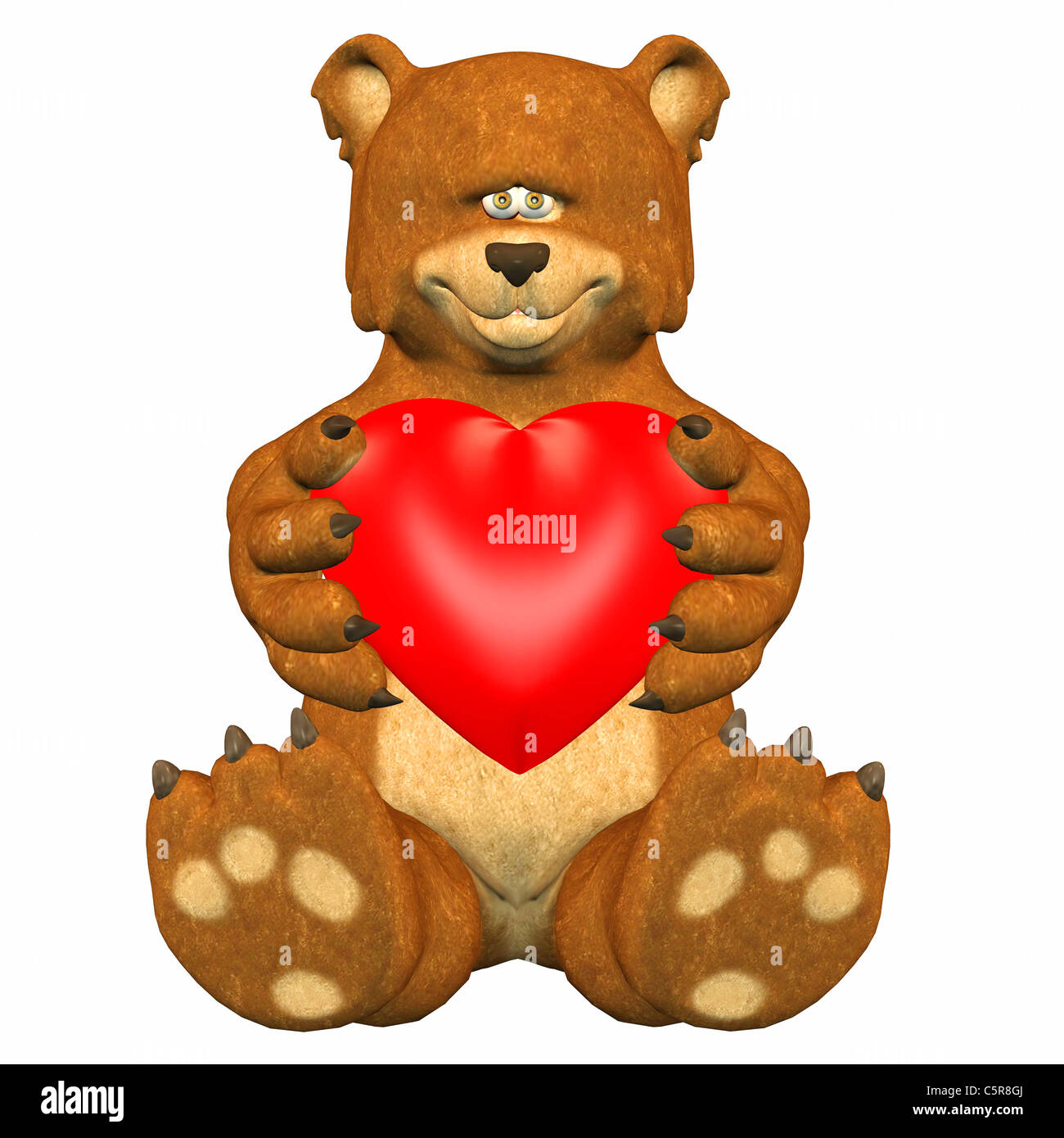 Abbildung eines traurige Bären hält ein Herz Stockfoto