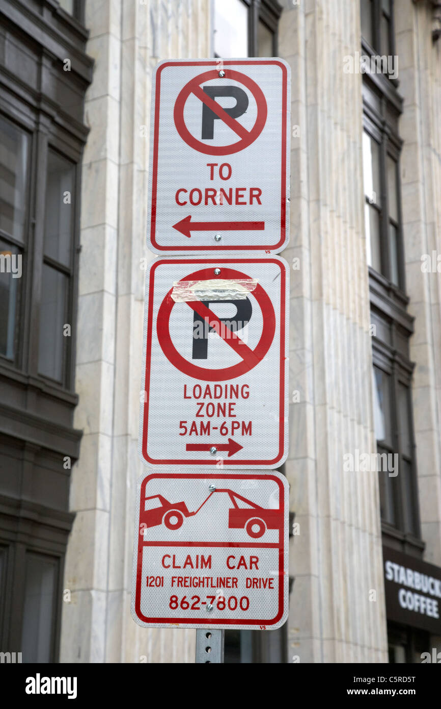 keine Beschilderung Parken und Laden von Zonen und Towaway Anspruch Auto Nummernzeichen Nashville Tennessee USA Stockfoto