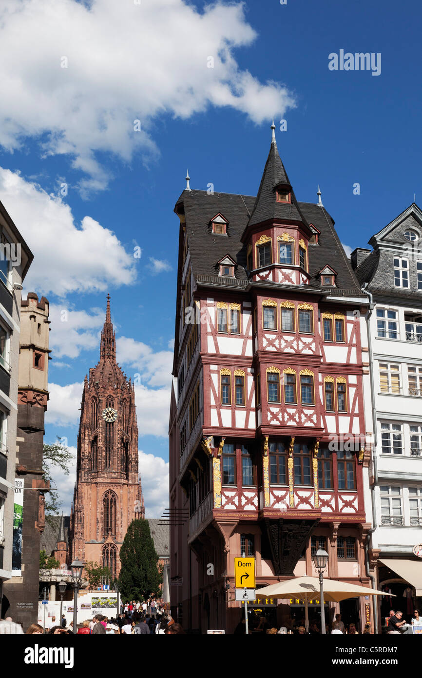 Europa, Deutschland, Hessen, Frankfurt am Main, Nicolaikirche, Blick auf Gebäude und Kirche in der Altstadt Stockfoto