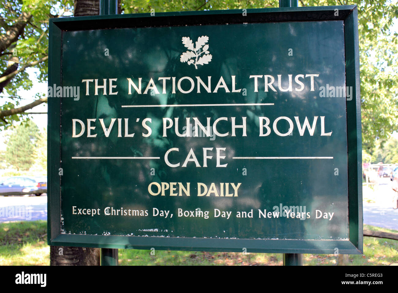 NT-Informationen an Bord des Teufels Punch Bowl Cafe, Hindhead Surrey England UK Stockfoto