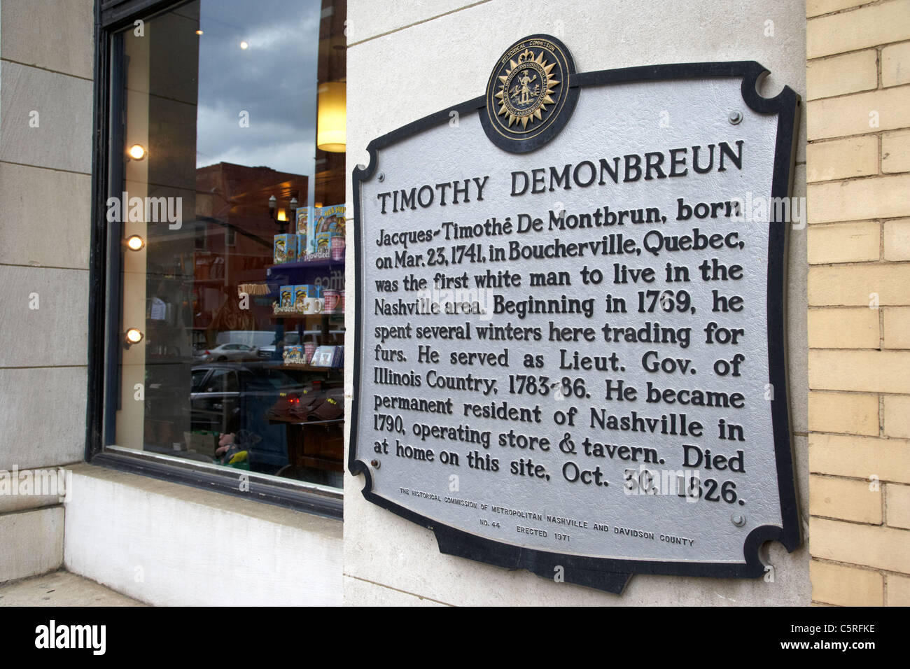 Timothy Demonbreun historischen Typenschild Nashville Tennessee USA Stockfoto