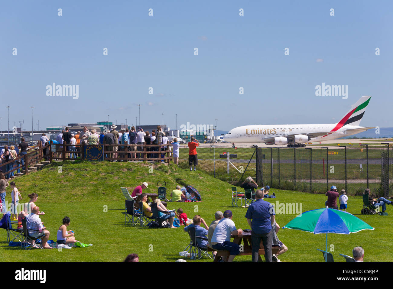 Emirates A380 Airbus Aviation Viewing Park, Flughafen Manchester, England Stockfoto