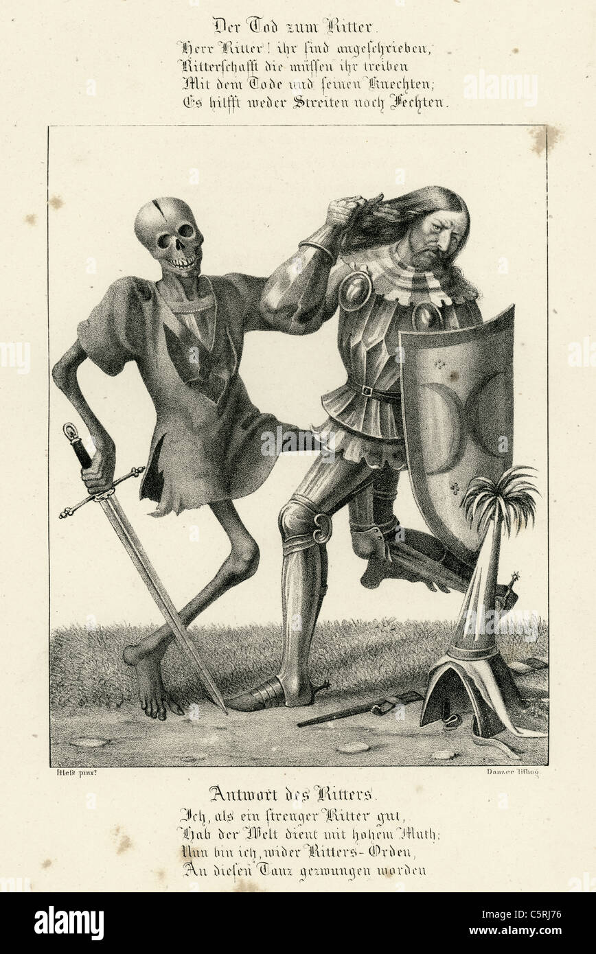 Eine Szene aus dem Totentanz oder Danse Macabre eine mittelalterliche Allegorie auf die Universalität des Todes Stockfoto