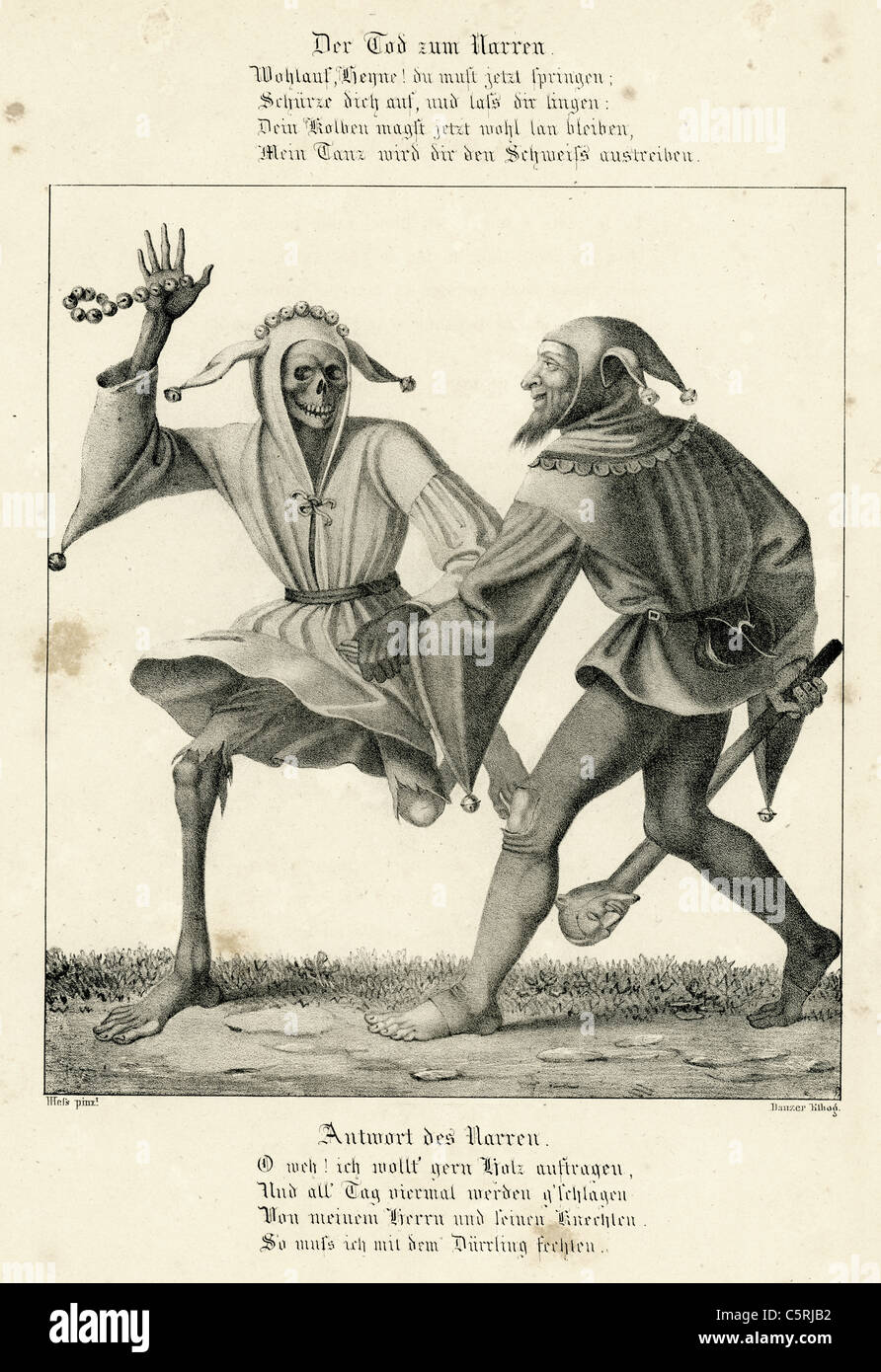 Eine Szene aus dem Totentanz oder Danse Macabre eine mittelalterliche Allegorie auf die Universalität des Todes Stockfoto