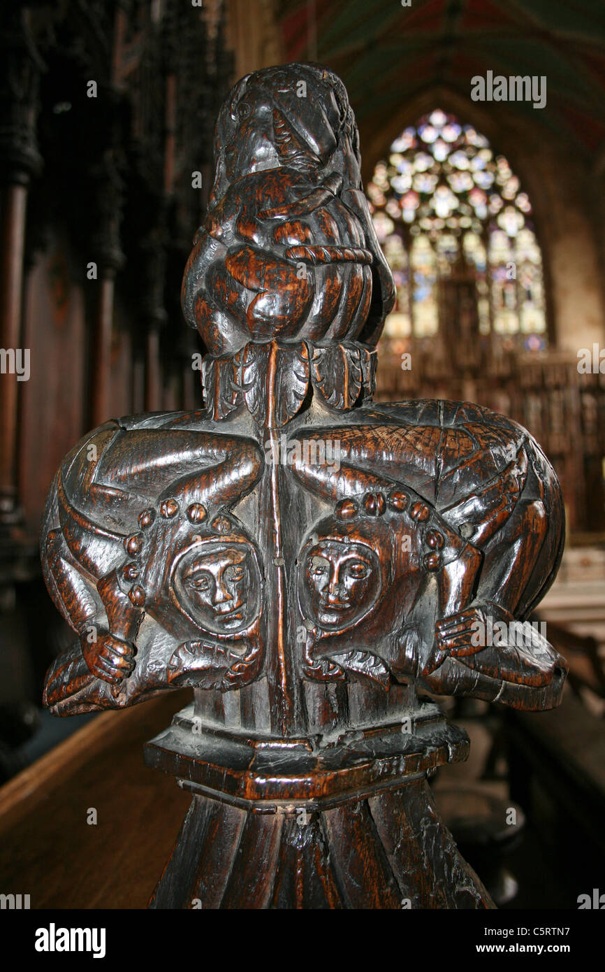 14. Jahrhundert Carven auf das Chorgestühl In St Botolph Church, Boston, Lincolnshire, Großbritannien Stockfoto