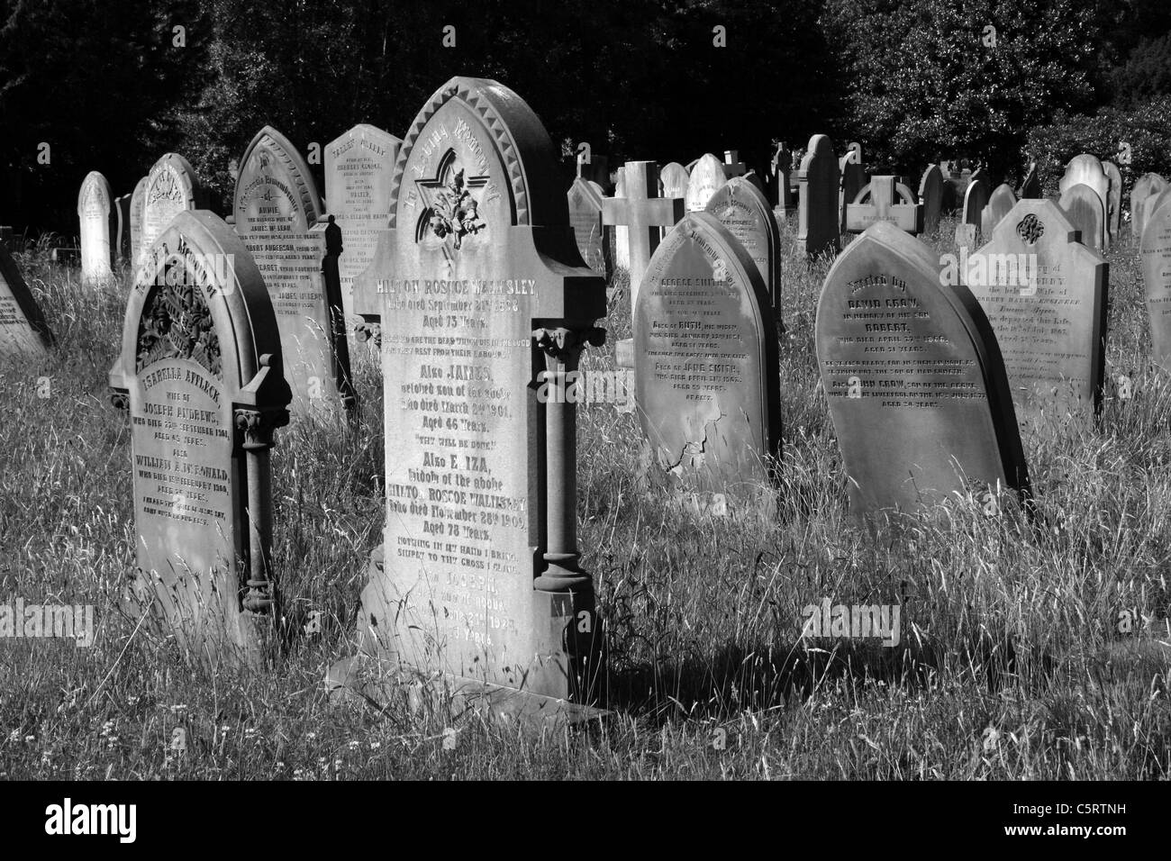 Grabsteine In Flaybrick Memorial Friedhof Gärten, Bidston Hill, Wirral, Merseyside, England, UK Stockfoto