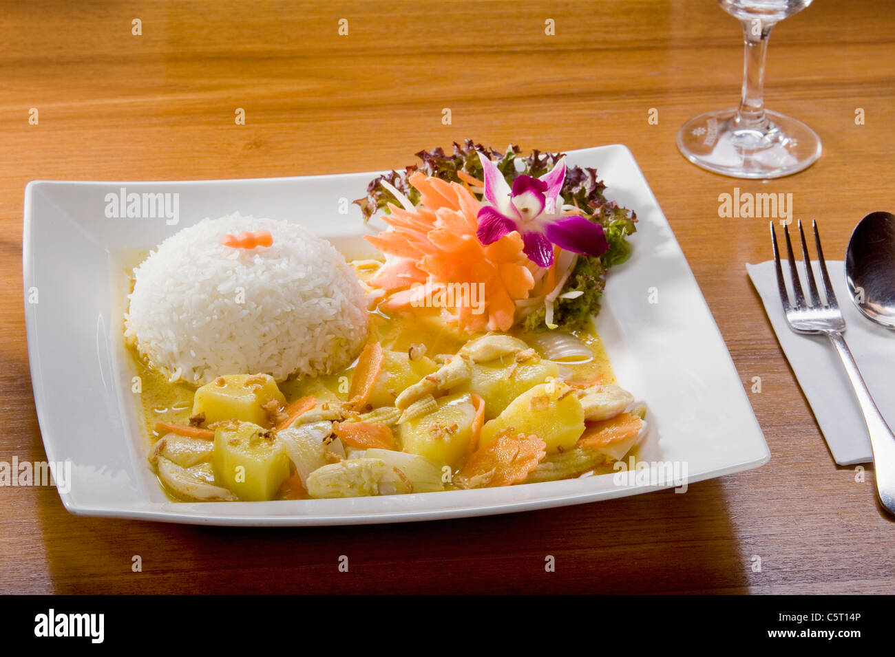 Deutschland, Bayern, München, Nahaufnahme von thailändisches Gericht mit gekochtem Reis Stockfoto