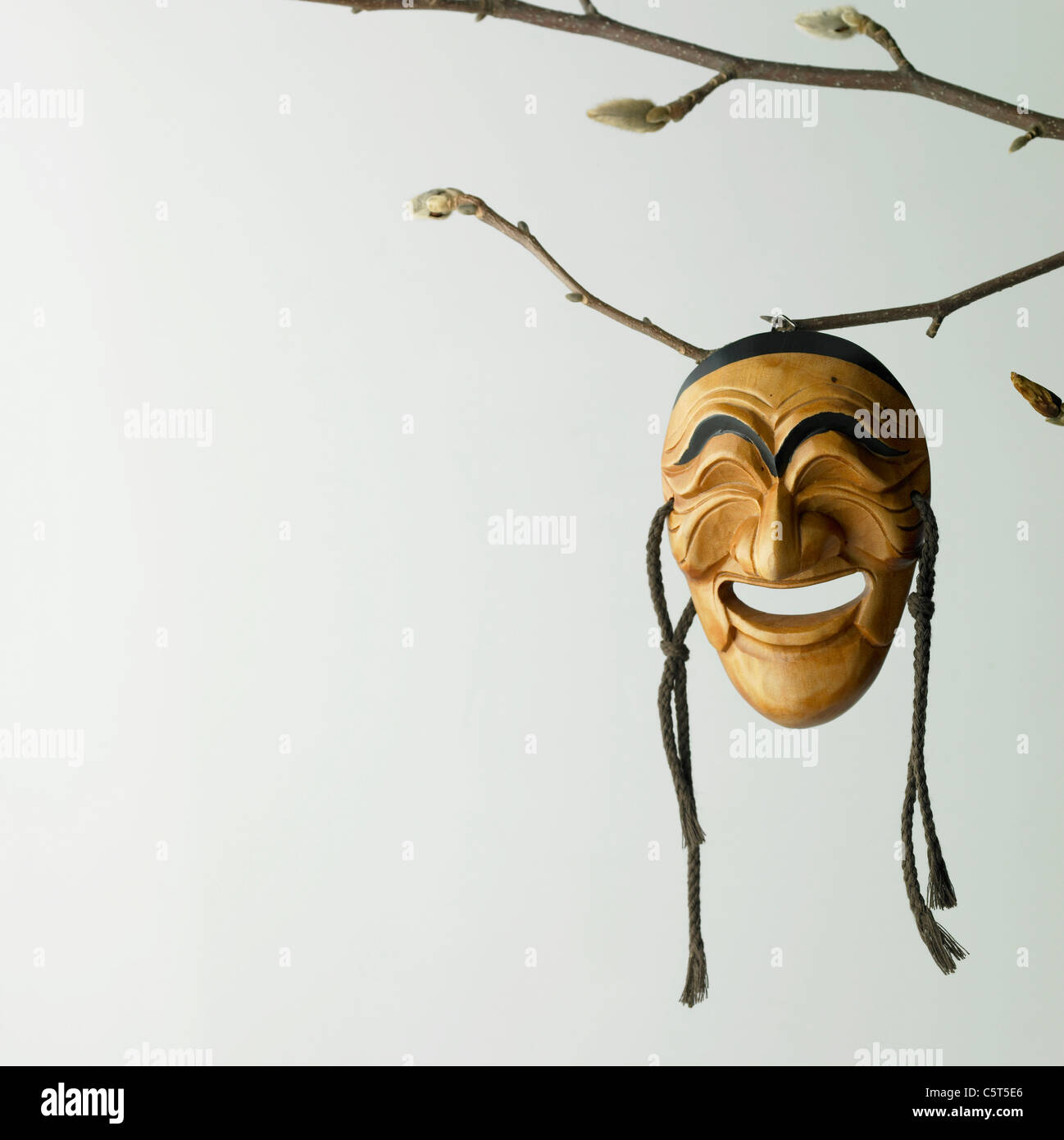 Koreanische traditionelle Maske an einem Ast hängen Stockfoto