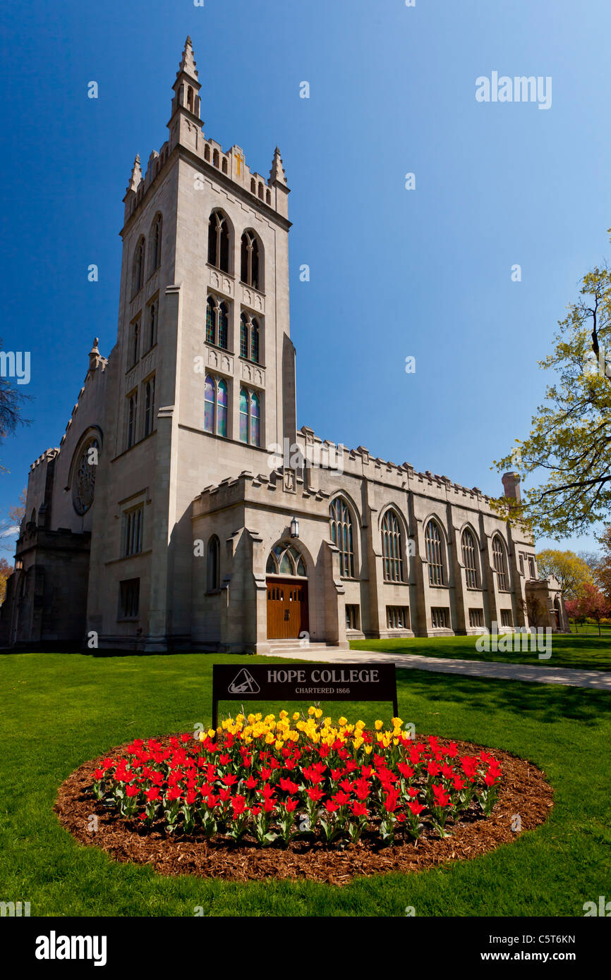 Eine Tulpe Bett am Hope College Campus in Holland, Michigan, USA. Stockfoto