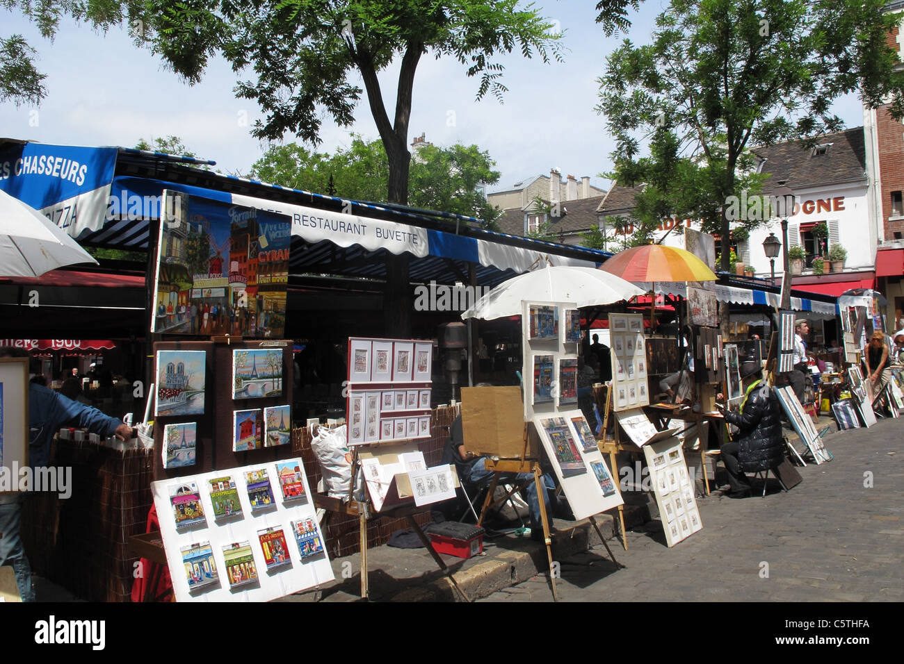 Die Künstler-Bereich der Place du Tertre in Paris Montmartre Stockfoto