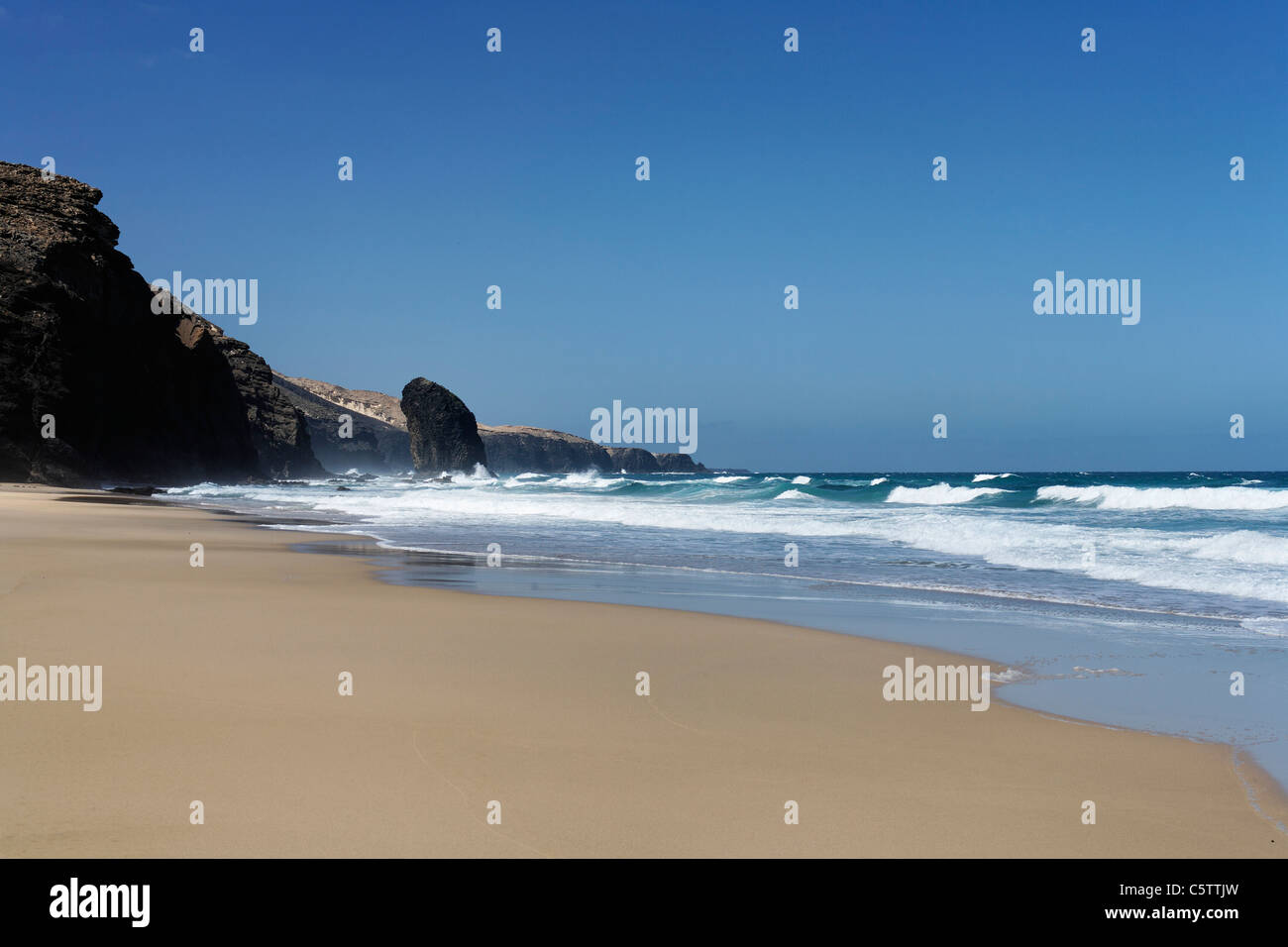 Spanien, Kanaren, Jandia, Roque del Moro, Playa de Cofete, Blick auf Strand Stockfoto