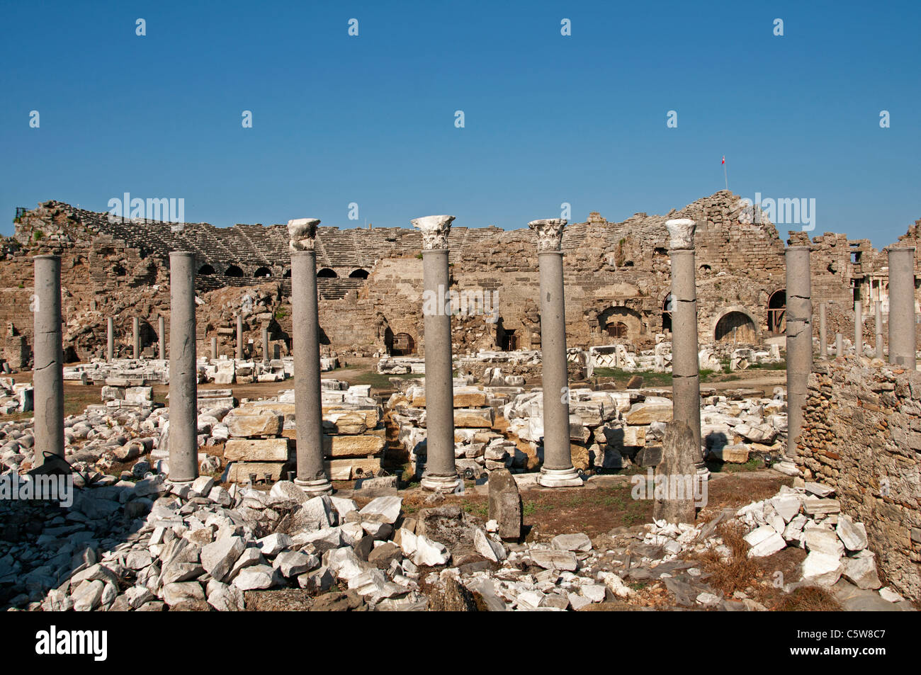 Side Türkei Agora antikes Amphitheater Theater griechisch römischen Stockfoto