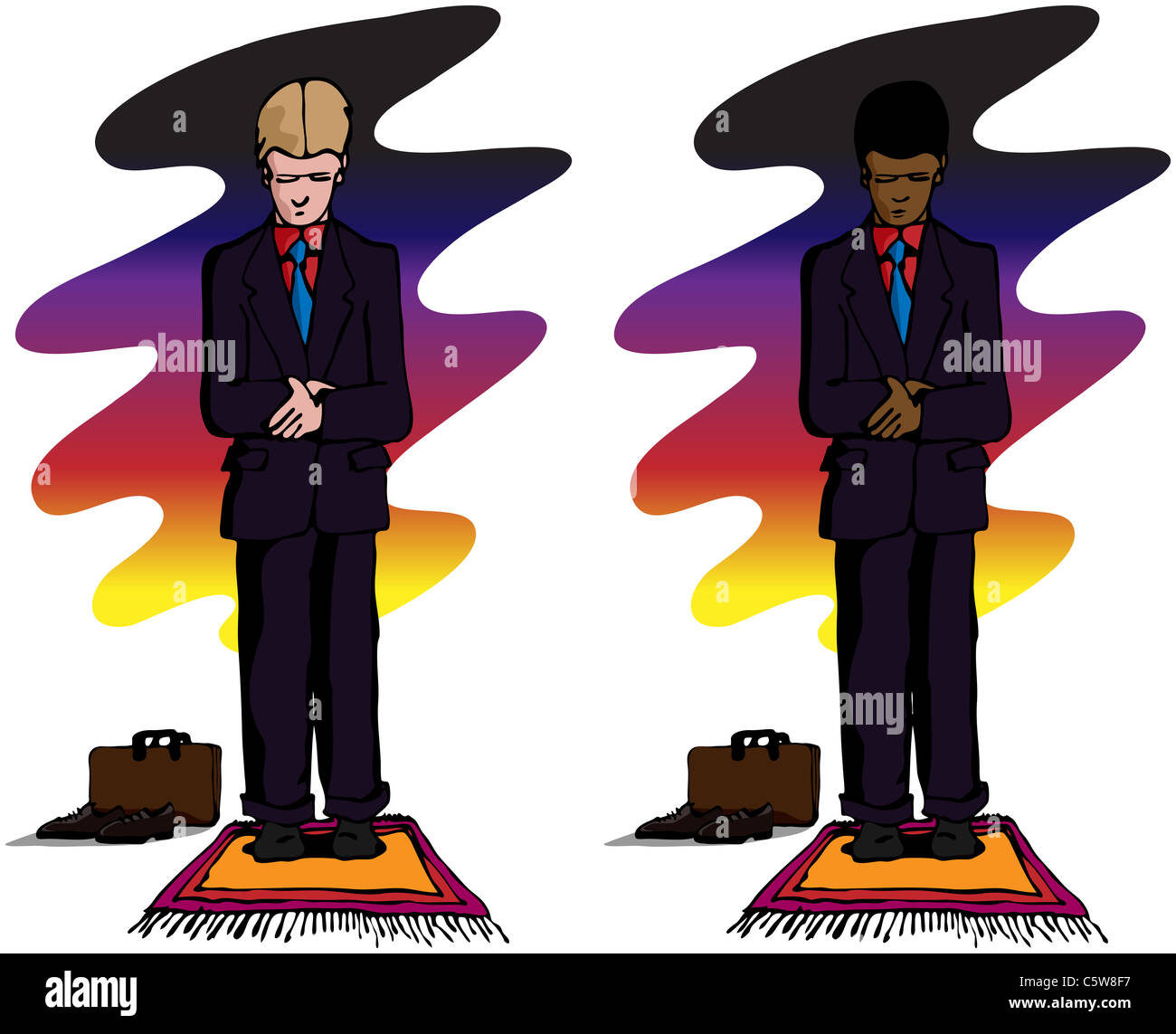 Ein muslimischer Geschäftsmann in stehender Position während der muslimischen tägliche Gebete nach Sonnenuntergang oder kurz vor Sonnenaufgang während der Isl Stockfoto