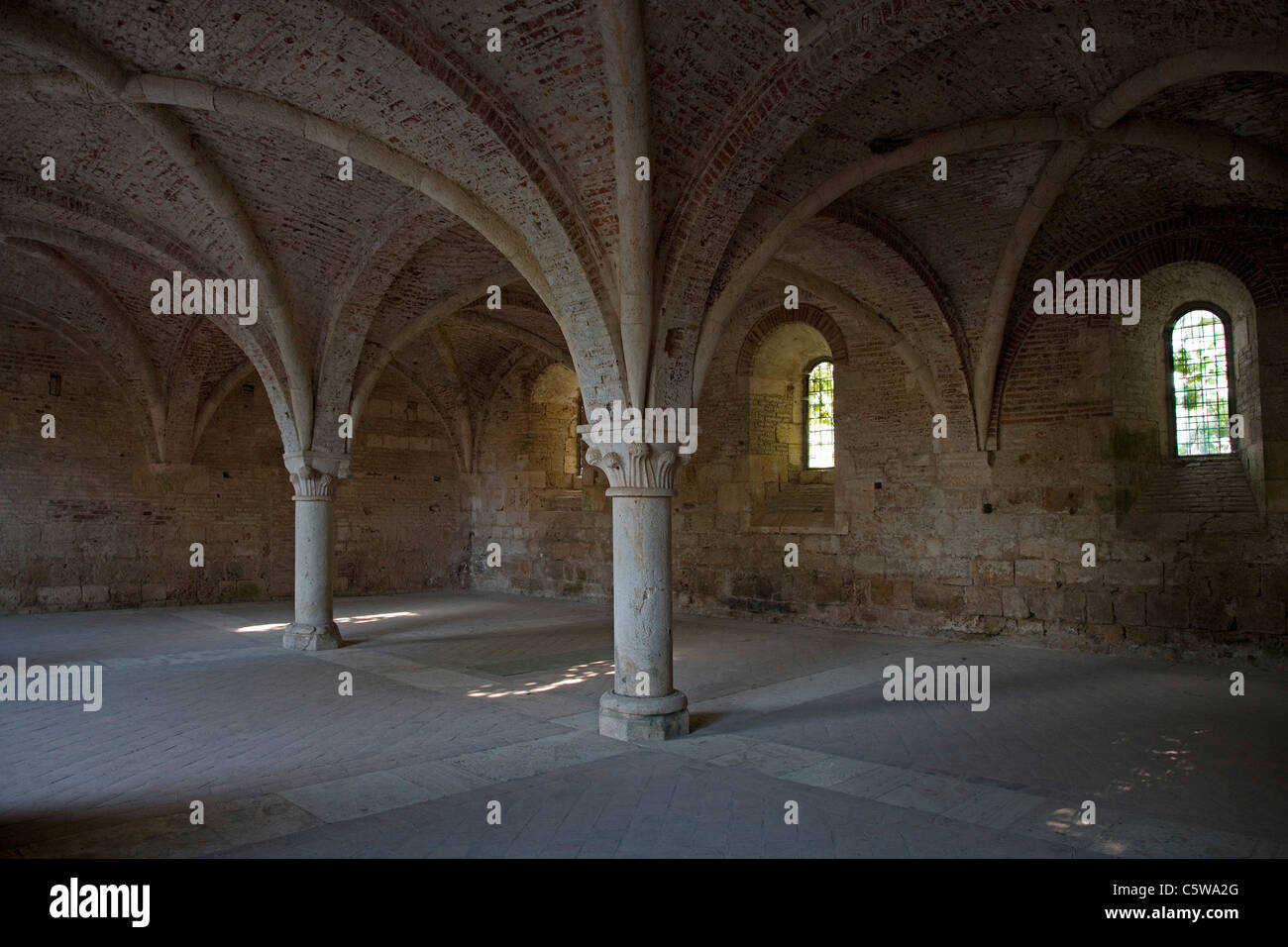 Gewölbte Decken in der Abtei von St. Galgano Toskana Italien Stockfoto