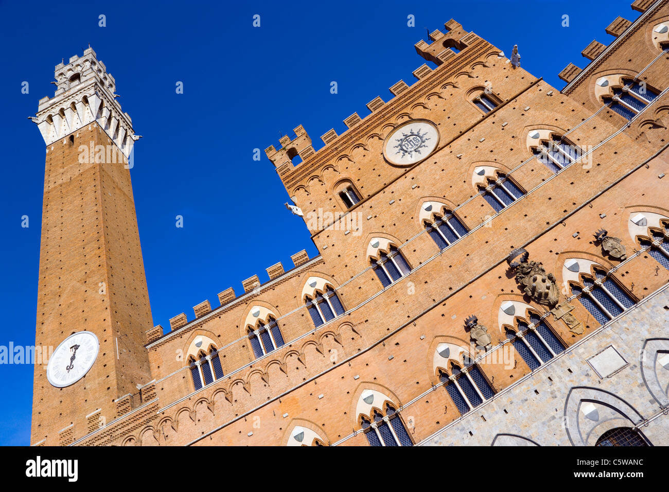 Italien, Toskana, Palazzo Pubblico, niedrigen Winkel Ansicht Stockfoto
