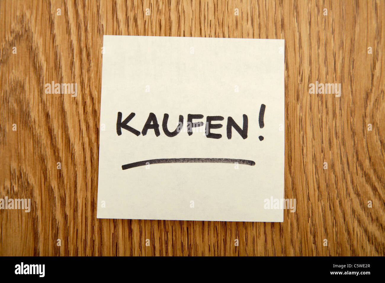 Selbstklebende Zettel, "Kaufen" Stockfoto