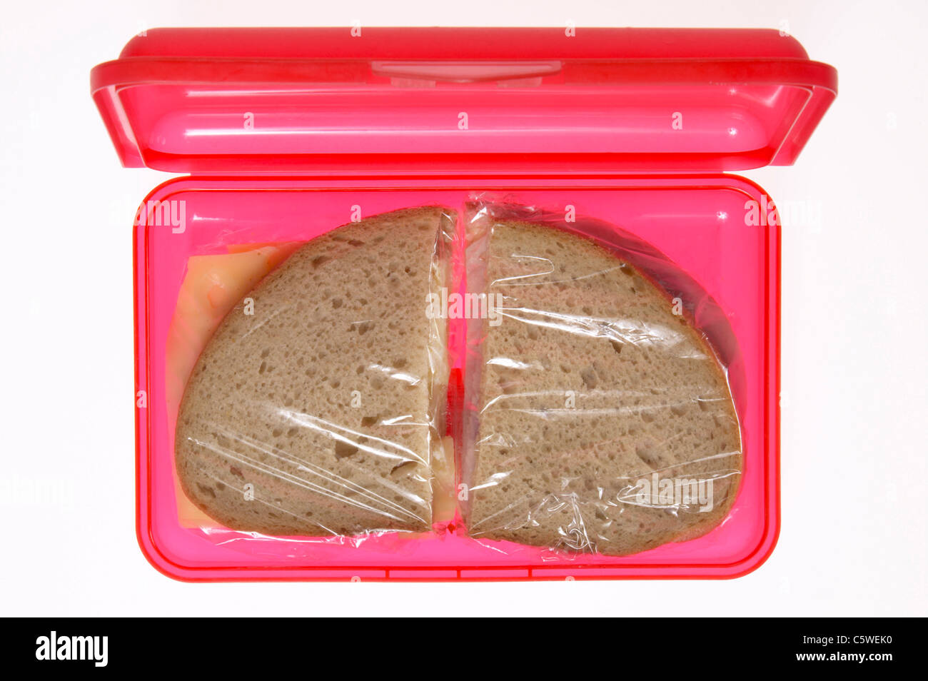 Scheibe Brot in Lunchpaket, erhöhten Blick Stockfoto