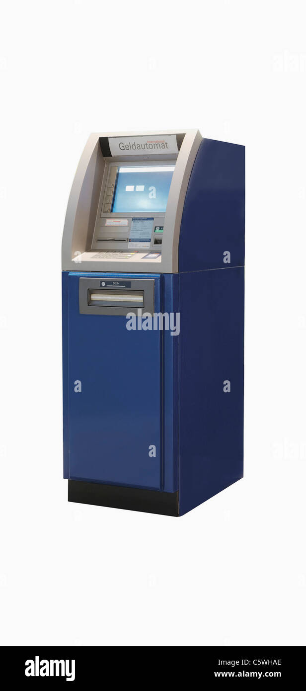 ATM auf weißem Hintergrund Stockfoto