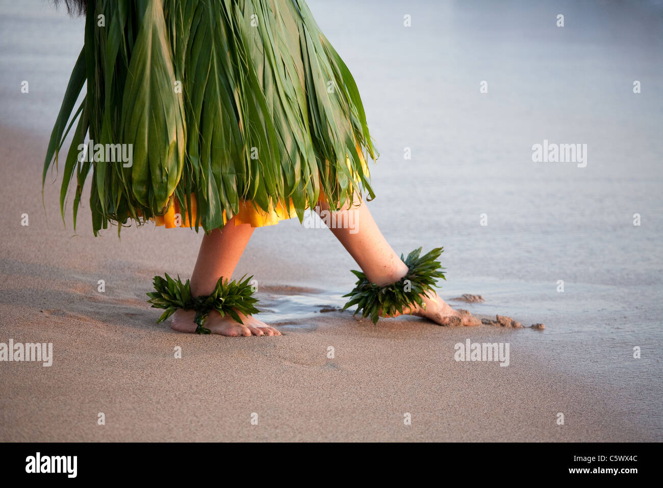 Hulatänzer tanzen am Strand in Maui Hawaii leichte soft-Fokus erstellt durch Bewegung Stockfoto