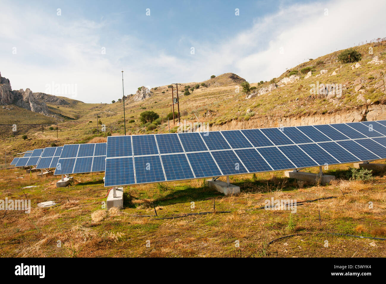 Ein Solarkraftwerk auf Lesbos, Griechenland, UK. Stockfoto
