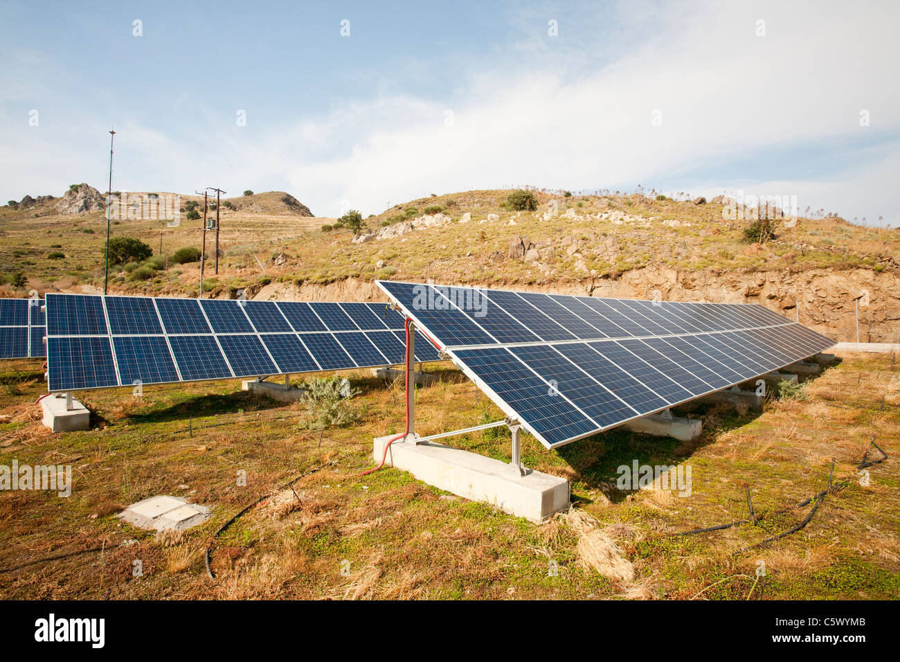 Ein Solarkraftwerk auf Lesbos, Griechenland, UK. Stockfoto