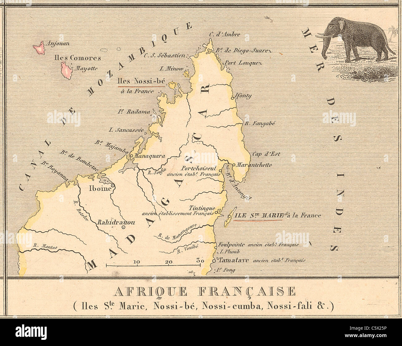 Afrique Francaise - Antiquarische Karte von 1858 französischen Atlas' Frankreich und seinen Kolonien" (La France et ses Kolonien) von Alexandre Vuillemin Stockfoto