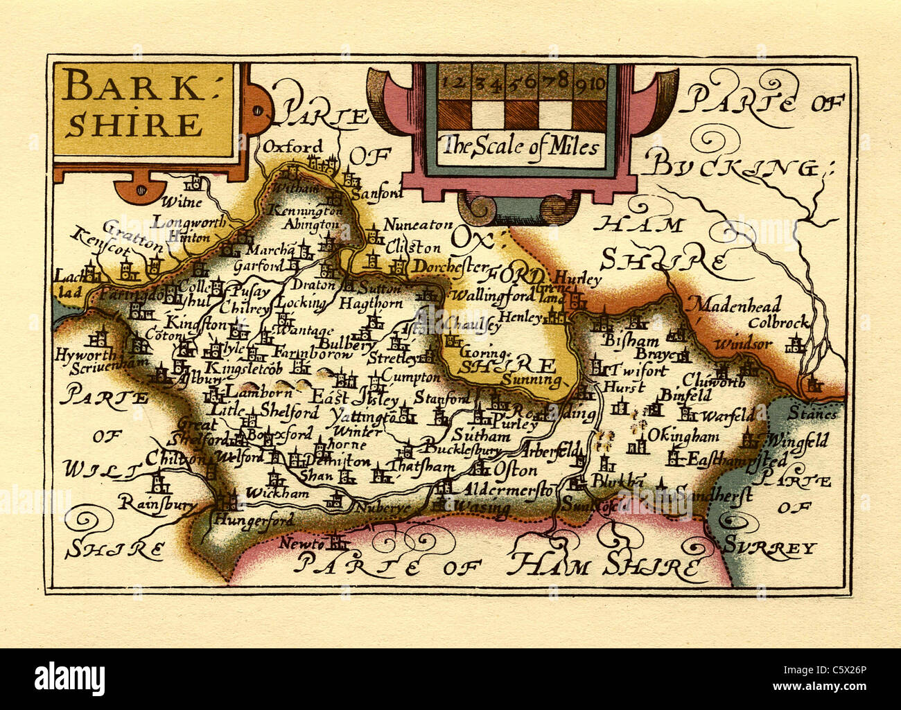 Berkshire (barkshire) - alte Englische Grafschaft Karte von John Speed, ca. 1625 Stockfoto
