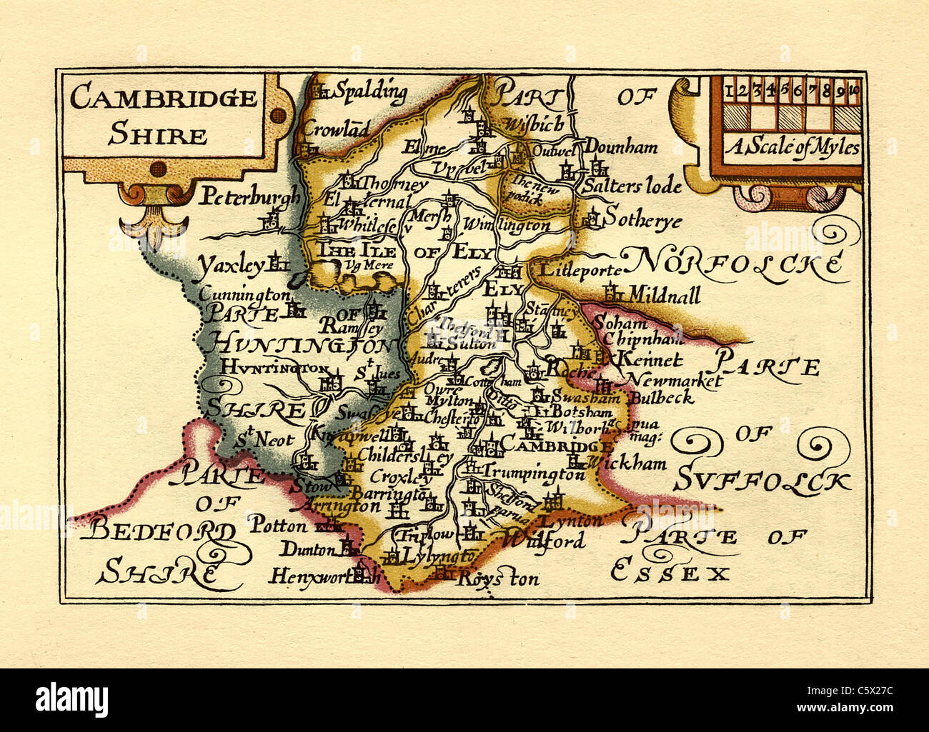 Cambridgeshire - alte Englische Grafschaft Karte von John Speed, ca. 1625 Stockfoto