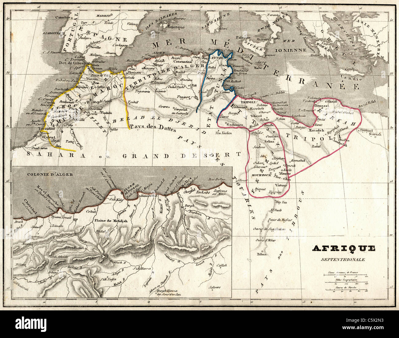 Afrique Septentrionale (Nordafrika) Antiquarian Karte von 'Atlas Universel de Geographie Ancienne und "Moderne" durch Kartograph C.V. Monin Stockfoto