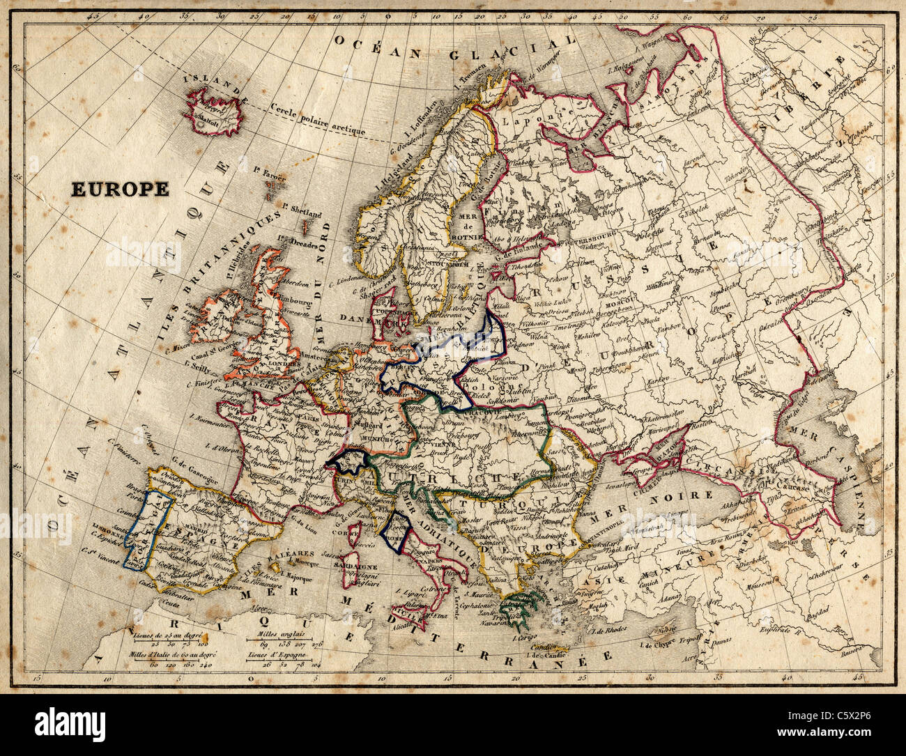 Europa (Europa) Antiquarian Karte von 'Atlas Universel de Geographie Ancienne und "Moderne" durch Kartograph C.V. Monin Stockfoto