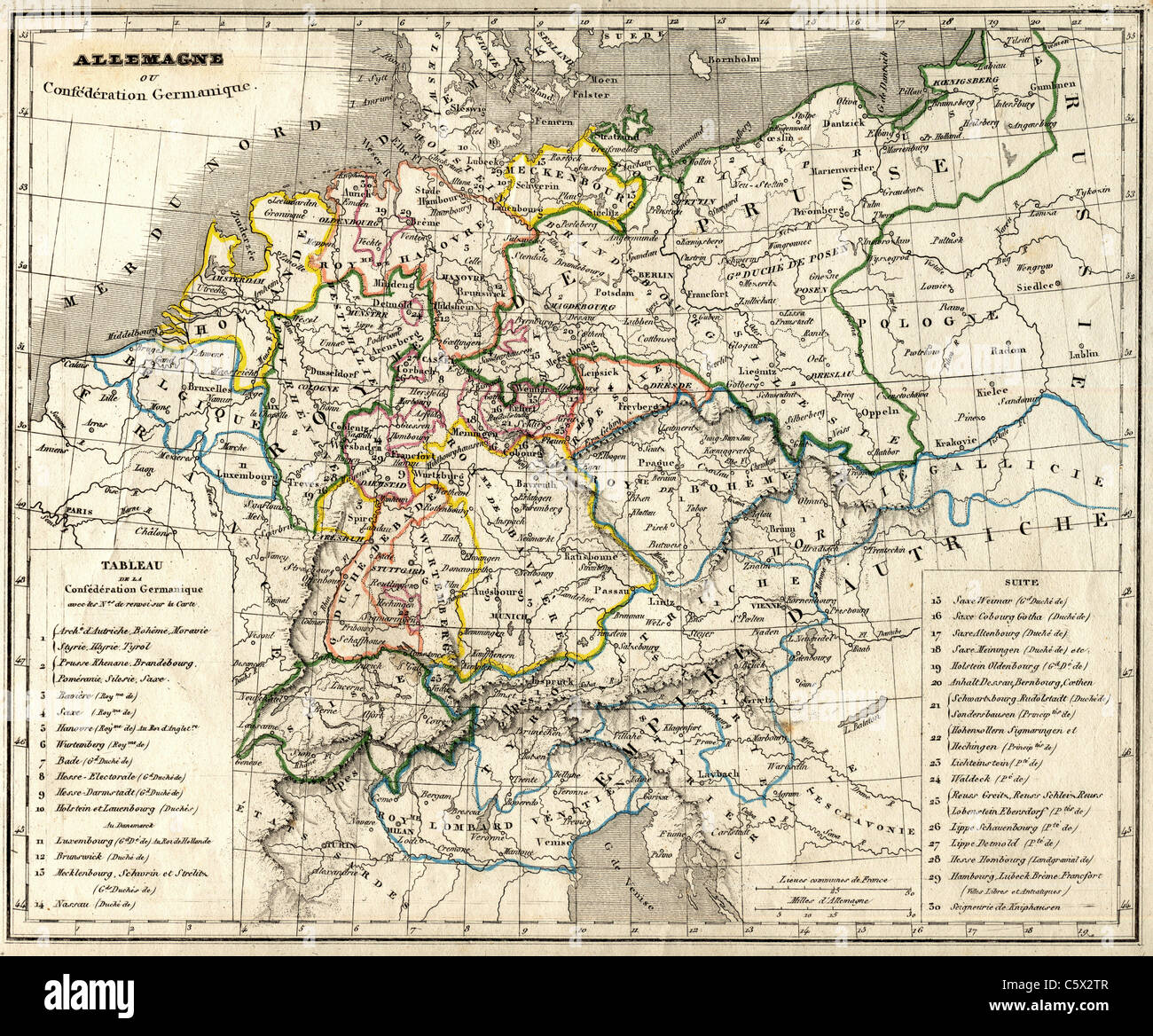 Allemagne ou Eidgenossenschaft Germanique (Deutscher Bund) Antiquarian Karte von 'Atlas Universel de Geographie Ancienne und "Moderne" von C.V. Monin Stockfoto