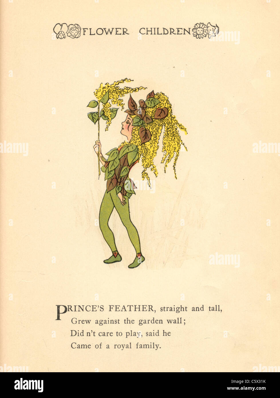 Prinzessin Feder - Blumenkind Illustration aus einem antiquarischen Buch Stockfoto