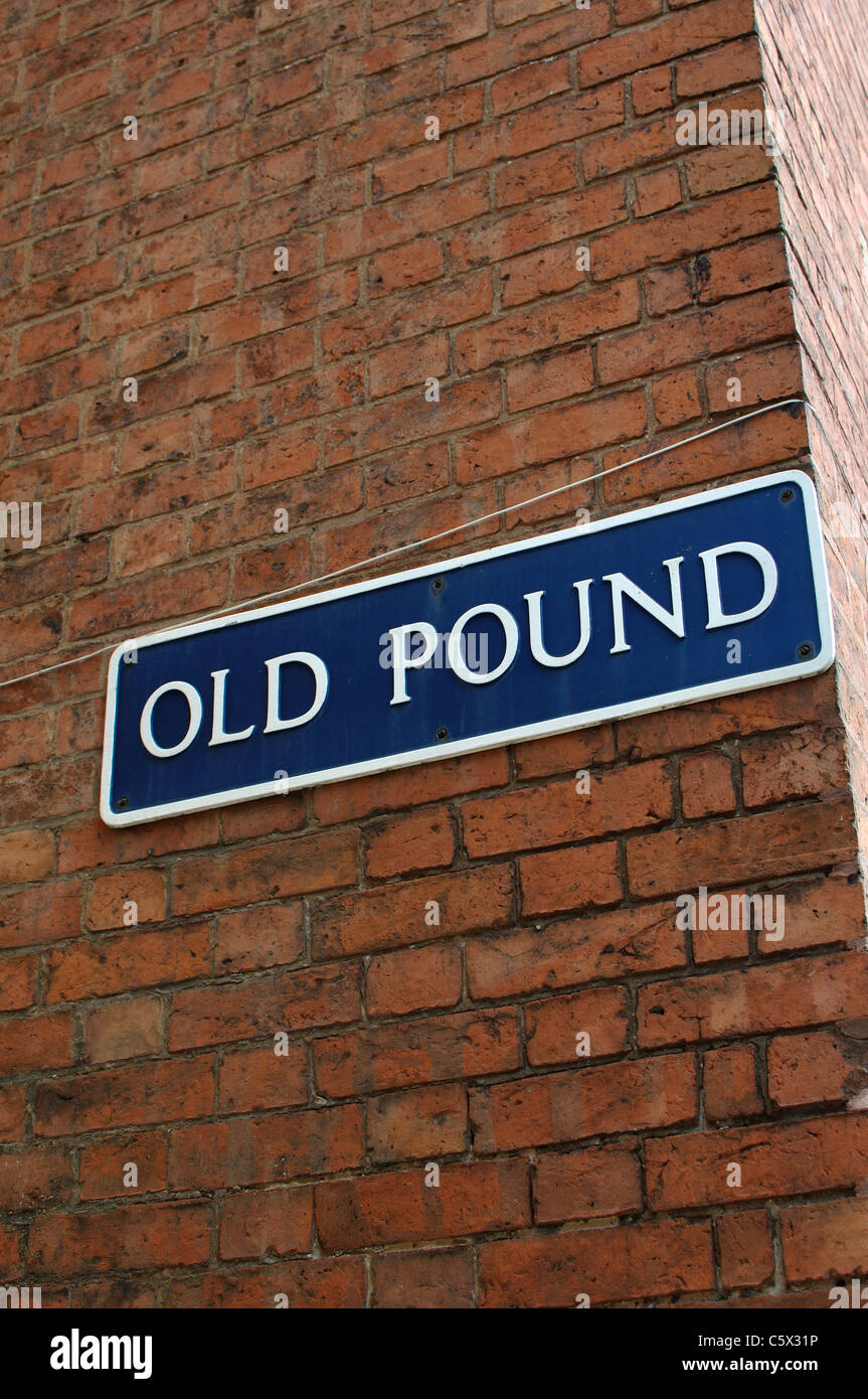Alten Pfund Straßenschild, Warwick, Warwickshire, England, UK Stockfoto