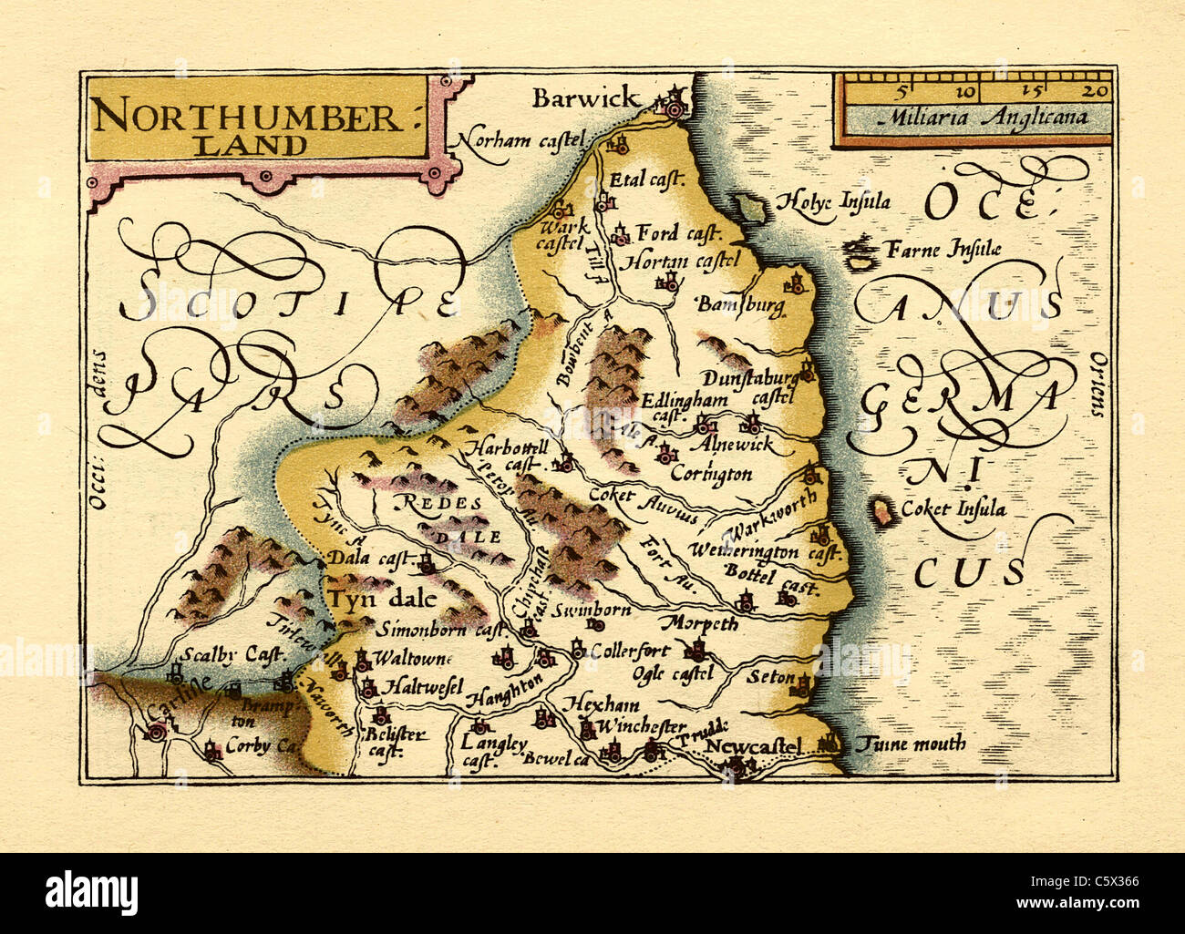 Northumberland - alte Englische Grafschaft Karte von John Speed, ca. 1625 Stockfoto