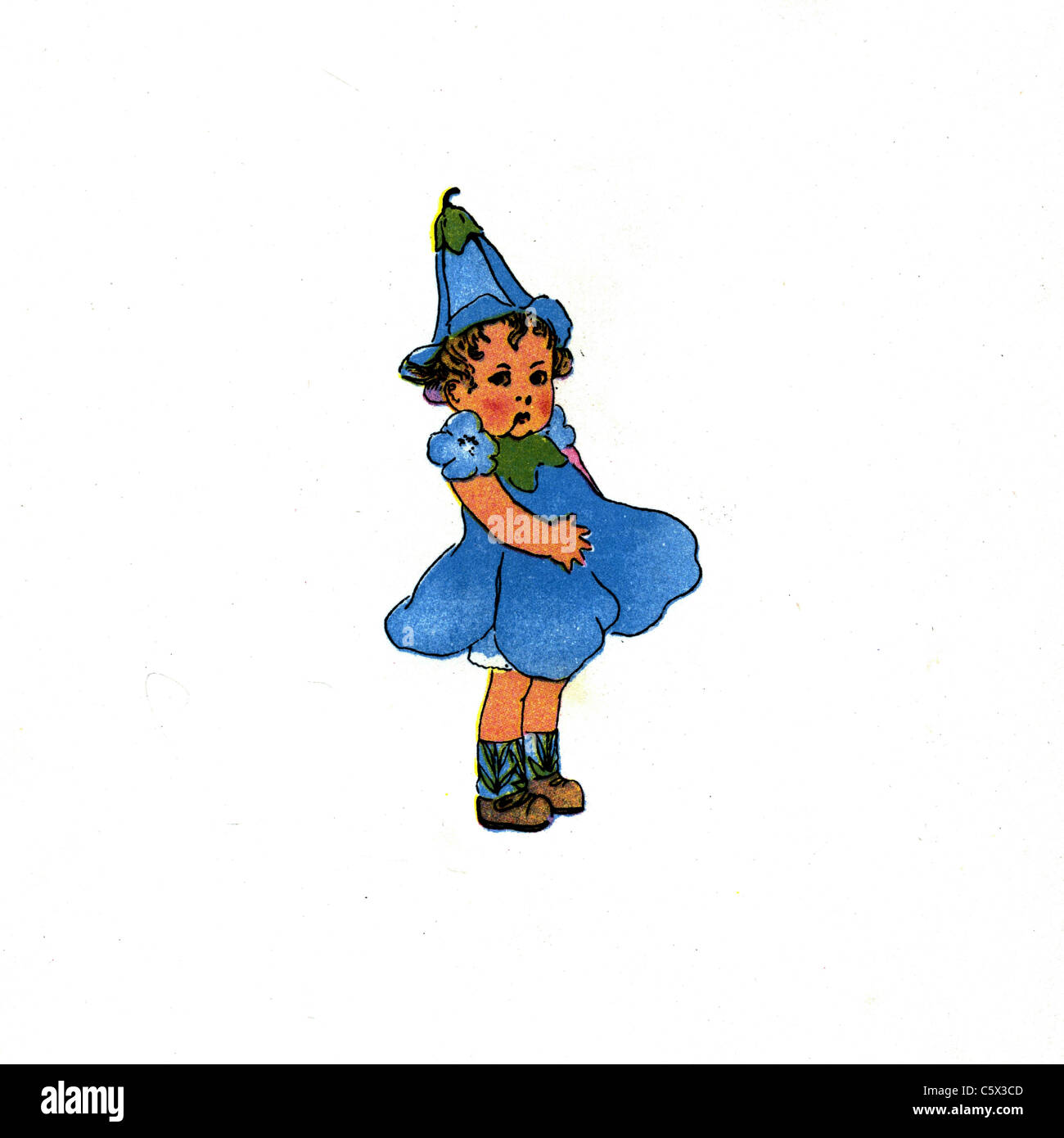 Blauäugige Flachs - Blumenkind Illustration aus einem antiquarischen Buch Stockfoto