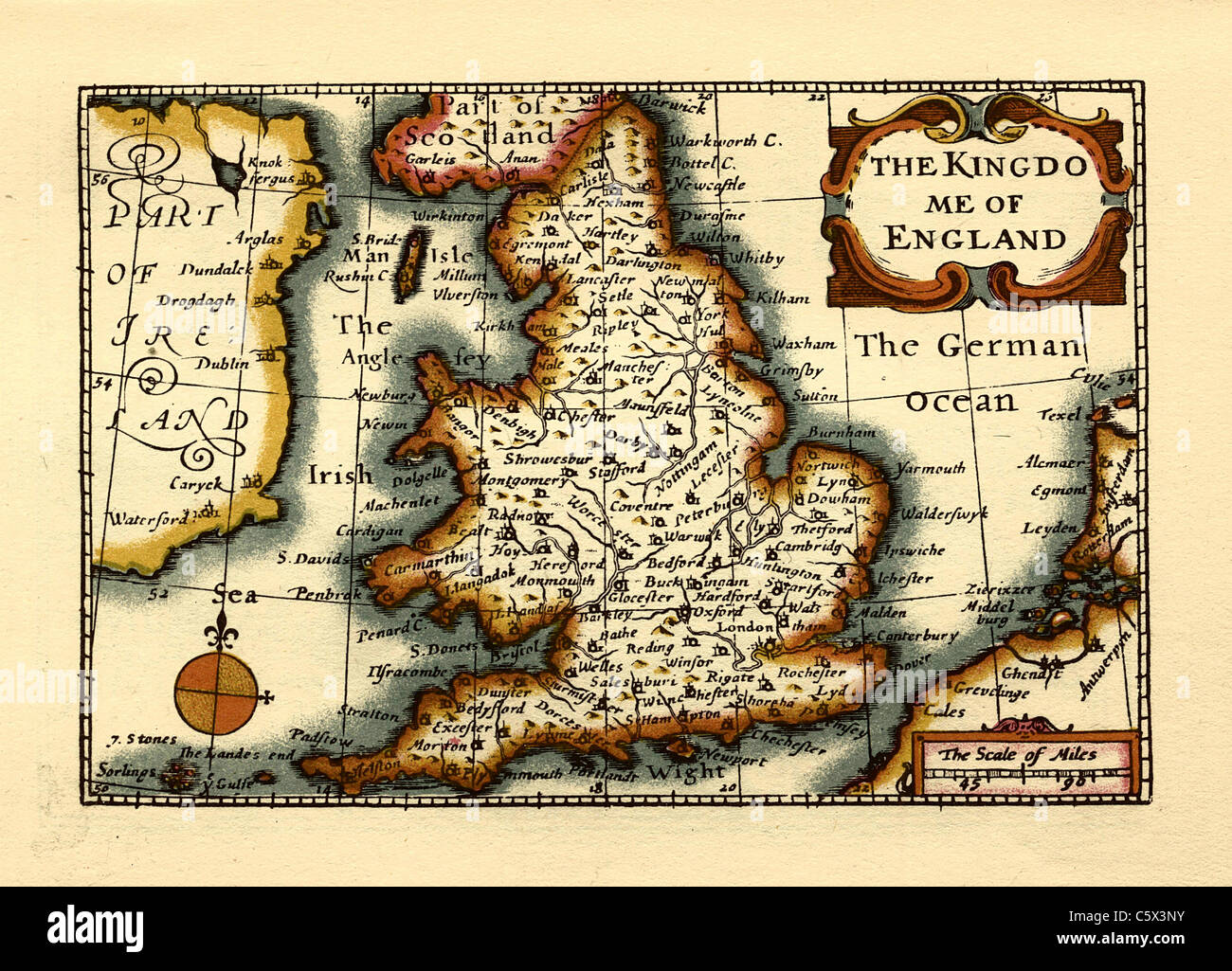 Die Dawn of England - alte Englische Grafschaft Karte von John Speed, ca. 1625 Stockfoto