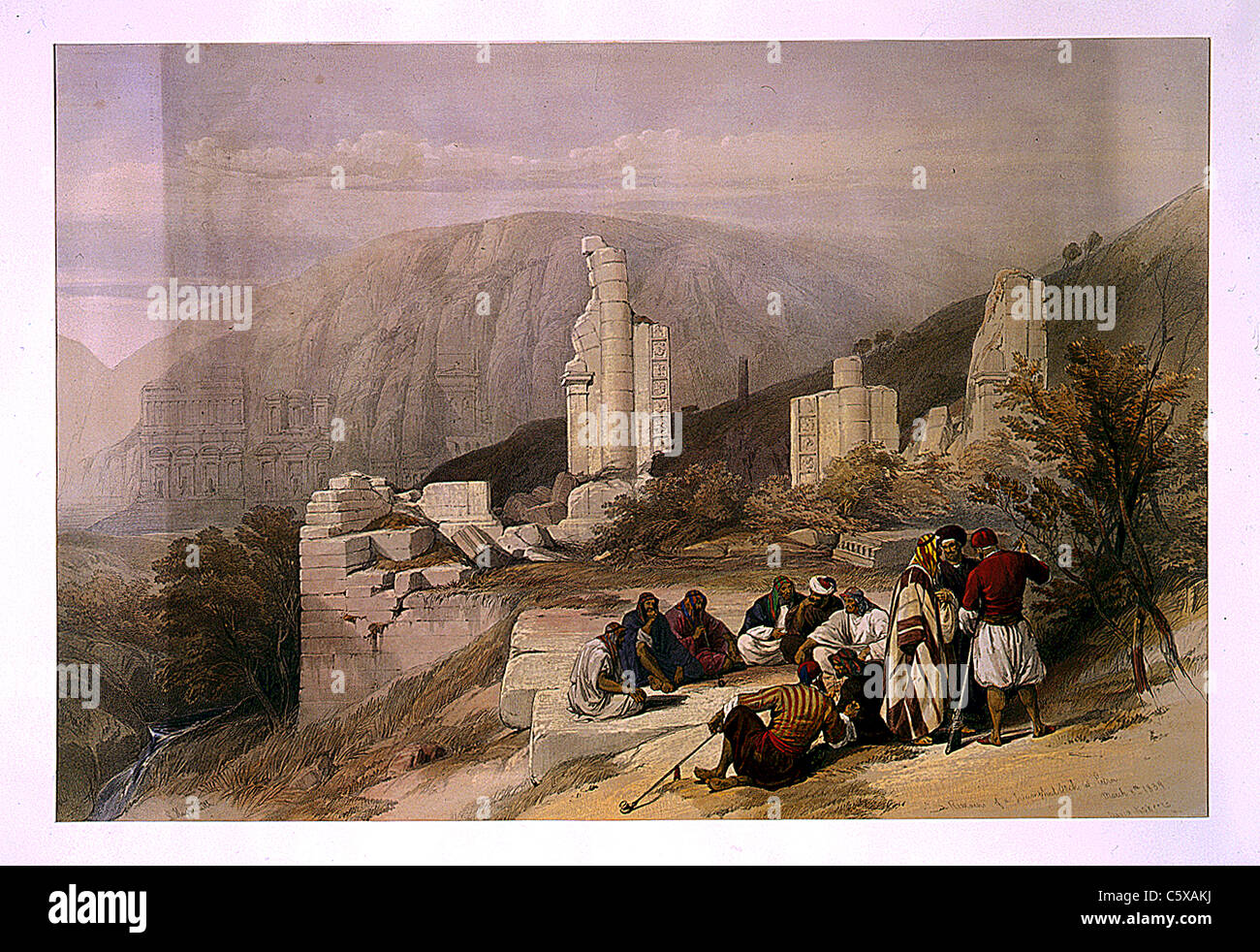 Überreste eines Triumphbogens in Petra 8. März 1839, Louis Haghe / David Roberts 'das Heilige Land, Syrien, Idumea, Arabien, Ägypten und Nubien' Stockfoto