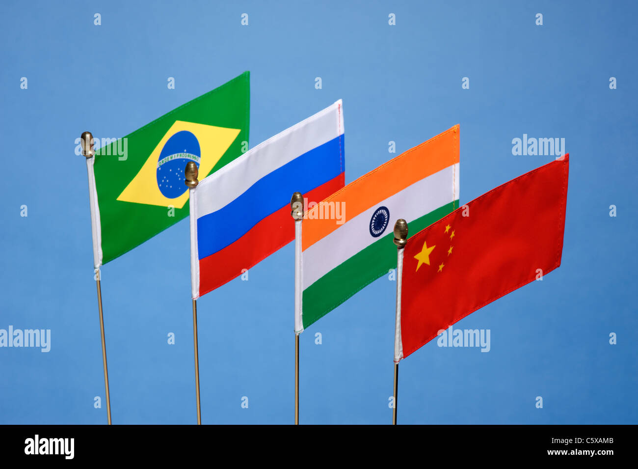 BRIC's Brasilien Russland Indien China Fahnen Stockfoto