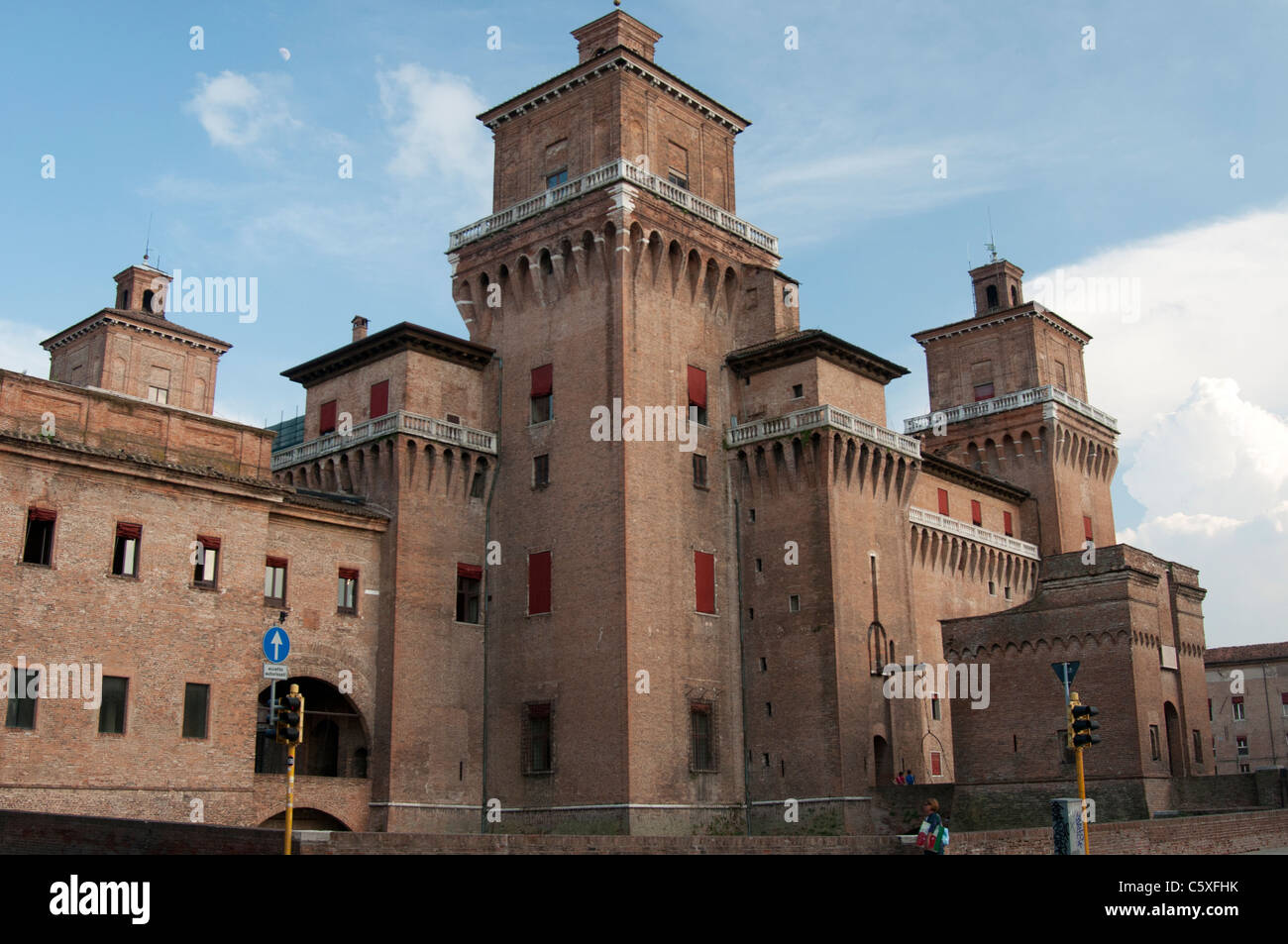 Castello Estense, einst der Sitz der Herrscherfamilie der Este in Ferrara Stockfoto