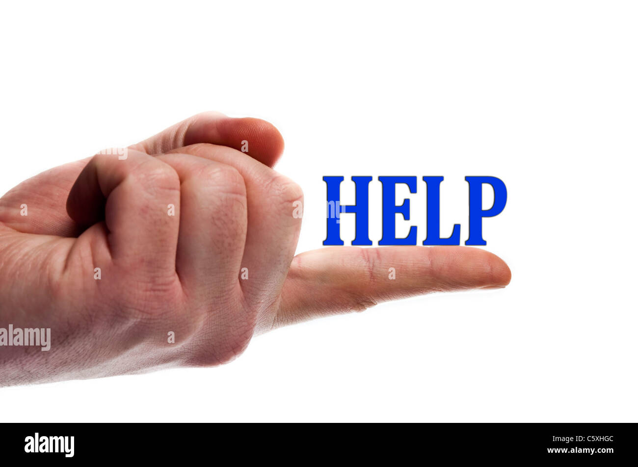 Wort auf männliche Finger helfen Stockfoto