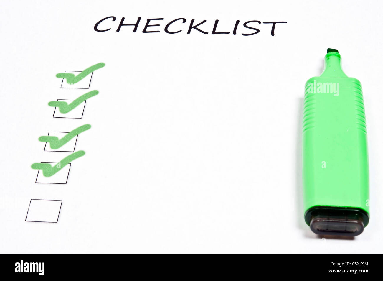Leer-Checkliste und Marker pen Stockfoto