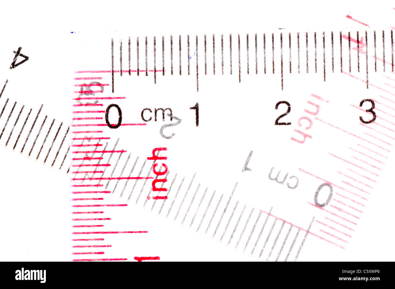 Kunststoff transparent Lineal Maßstab isoliert Hintergrund Stockfoto