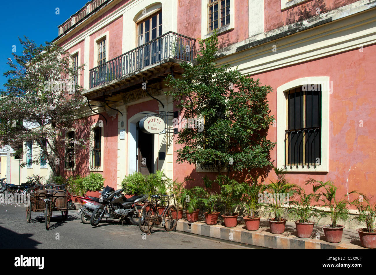 Der Orient Hotel French Quarter Pondicherry Tamil Nadu in Südindien Stockfoto