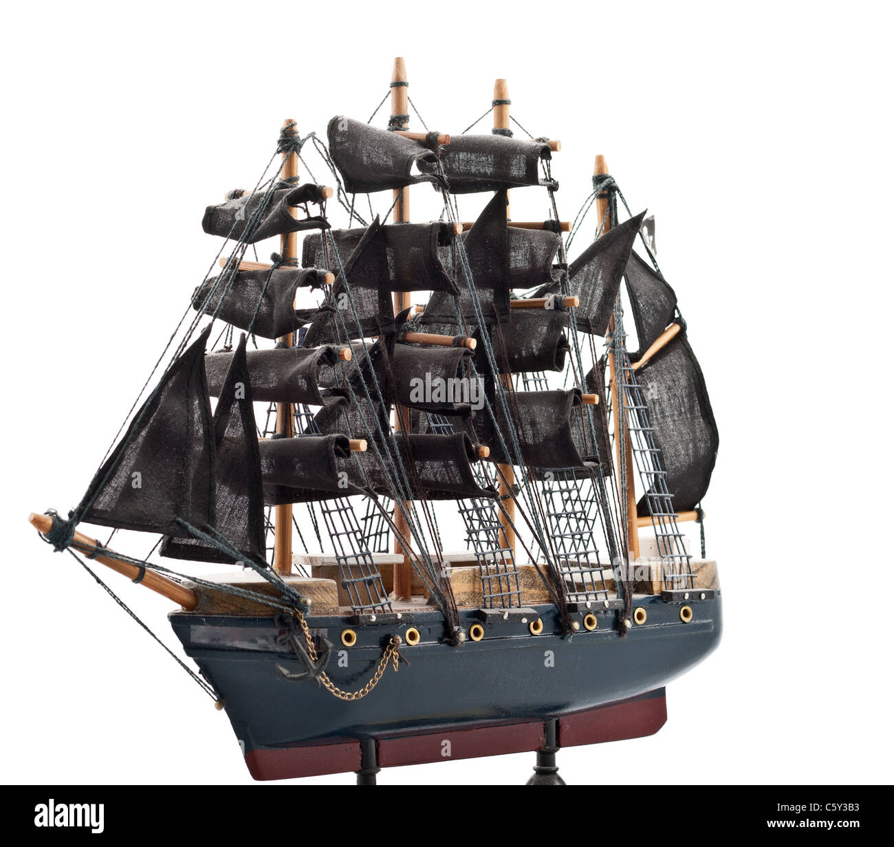 Isoliert auf weißem Piraten Boot Holzmodell Stockfoto