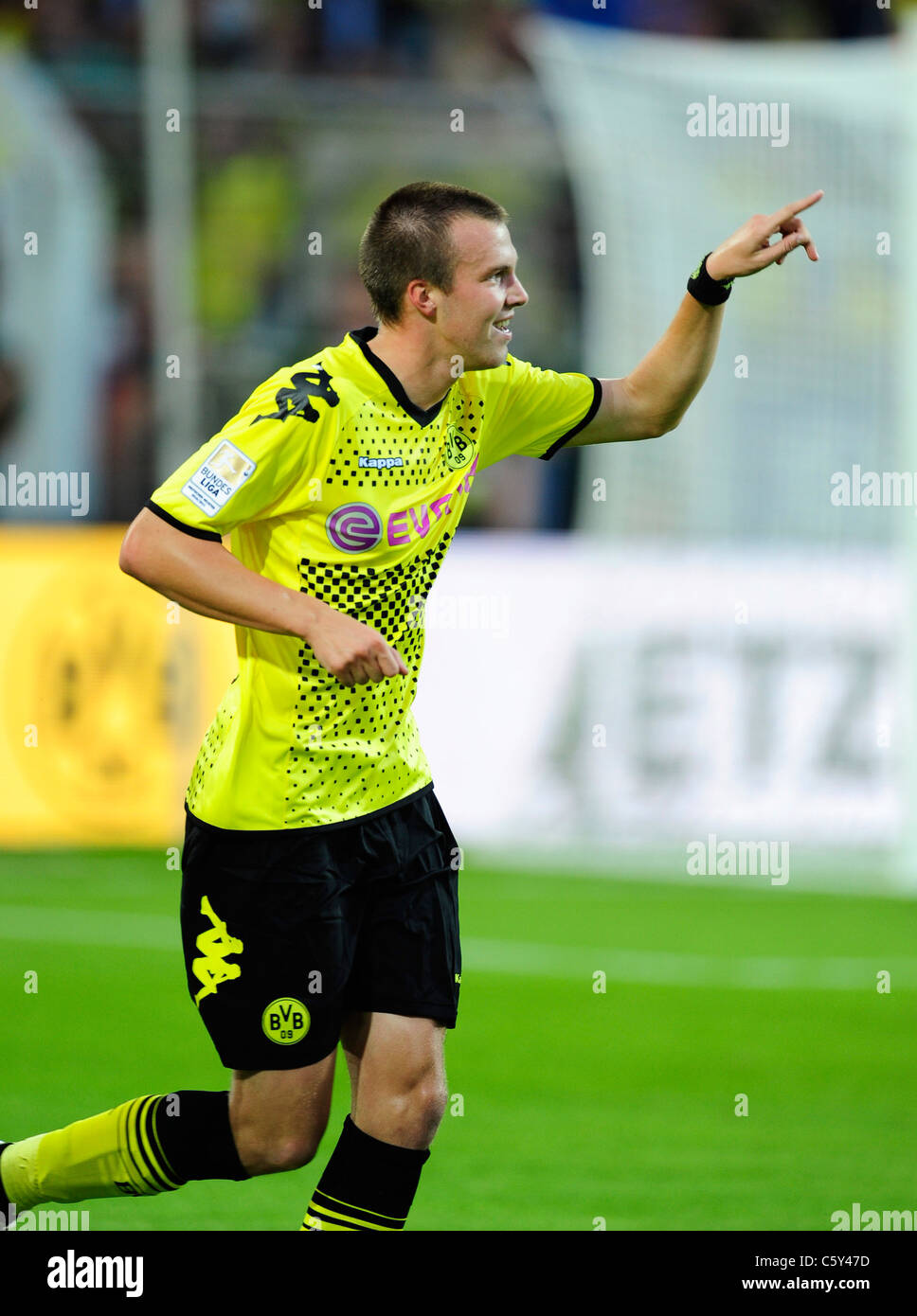 Dortmund Deutschland 5,8.2011, Fußball: Bundesliga-Saison 2011/12, Borussia Dortmund gegen Hamburger SV 3:1, Kevin Großkreutz (Großkreutz) (BVB) feiert Stockfoto