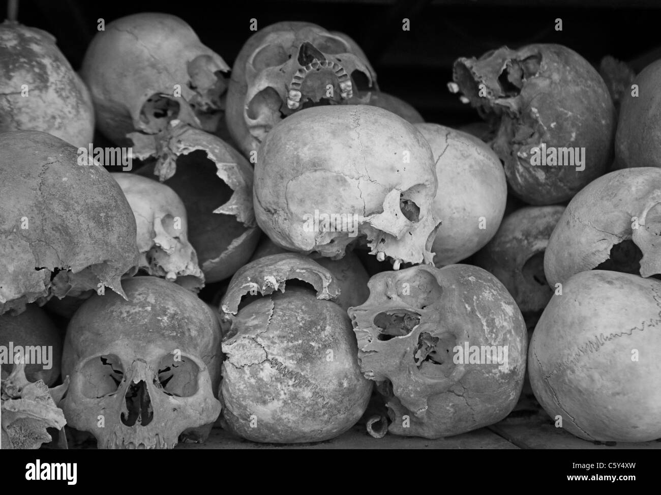 Schädel der Khmer rouge Opfer Cheung Ek, Phnom Penh, Kambodscha Stockfoto