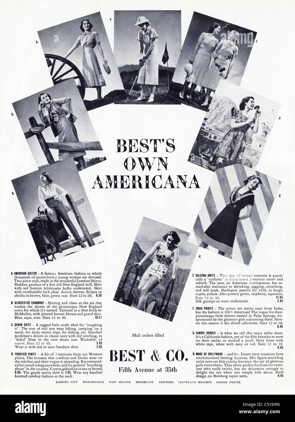 Original der 1930er Jahre Anzeige im amerikanischen Magazin Werbung Versandhandel Damenmode von besten & Co Stockfoto