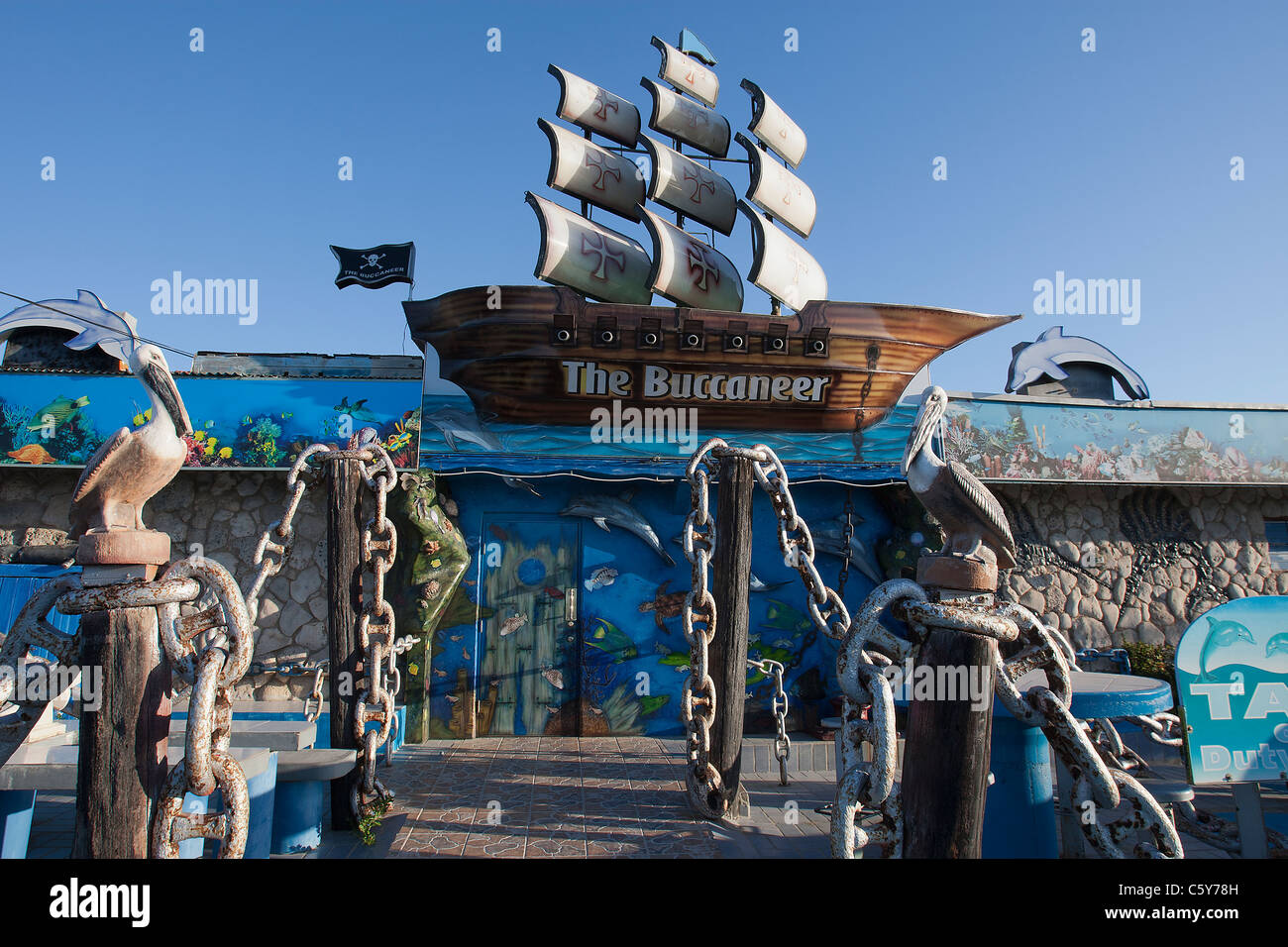 Eingang der Freibeuter Restaurant, Noord, Aruba, Niederländische Karibik Stockfoto