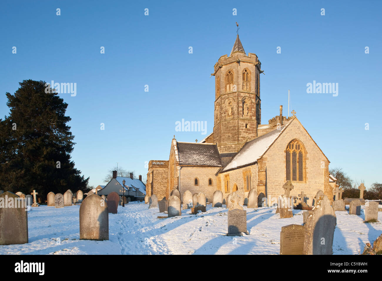 Saint Gregory Church in den Schnee, Stoke St Gregory, Somerset Stockfoto