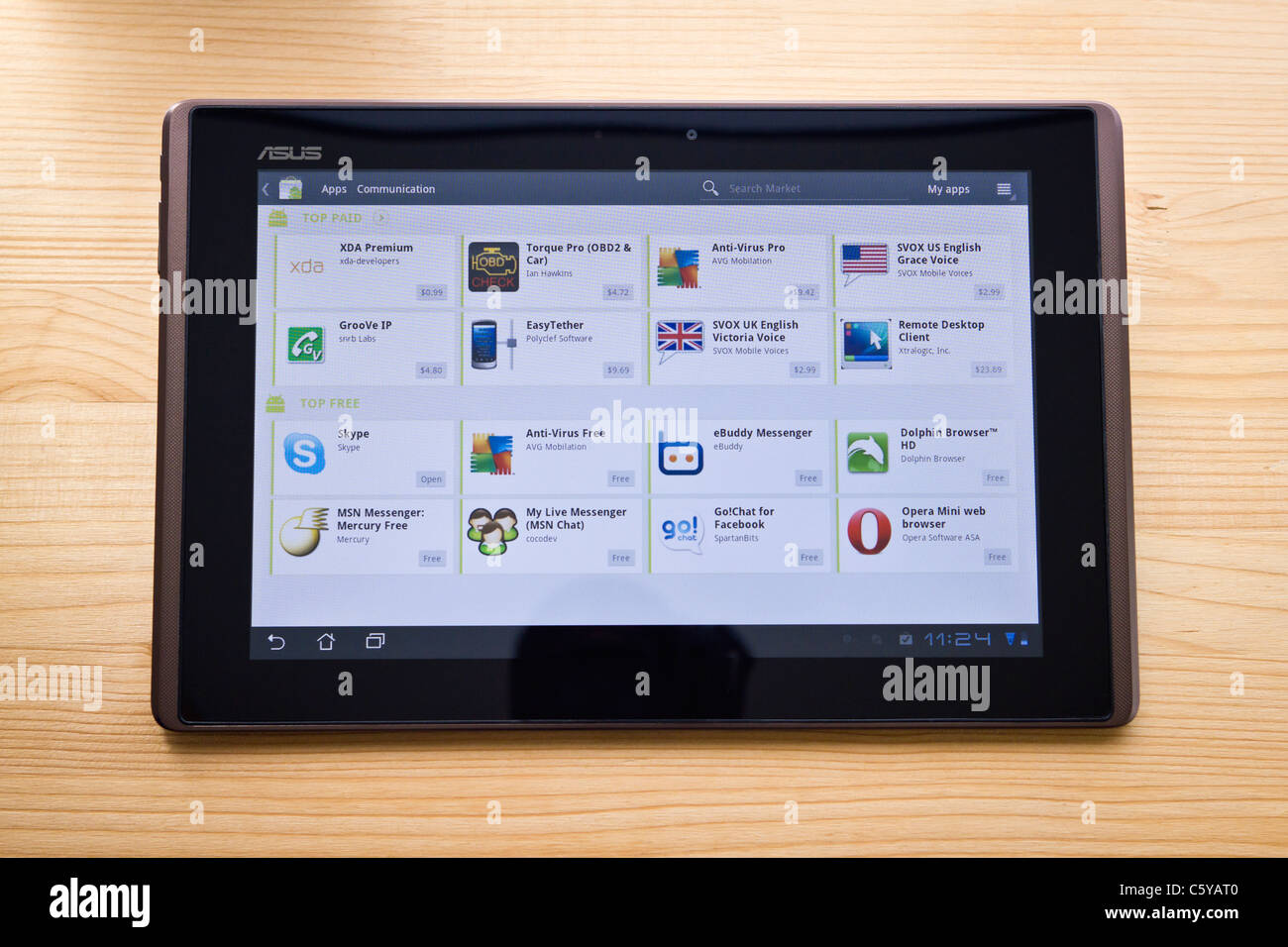 Android-Tablet, Kommunikations-apps im Android Market Stockfoto